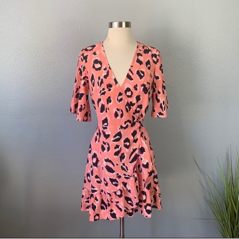 Topshop Blair Leopard Print Wrap Ruffle Mini Dress - Picture 8 of 10